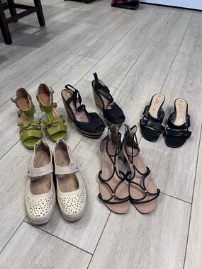 Women’s Size 9 Shoes Lot Bundle 5 Pairs Mixed Styles/Brand Sandals Wedges Flats
